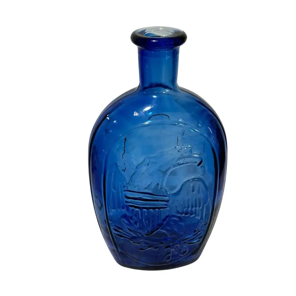 Cobalt blue pressed glass bottle eagle & shield cottage farmhouse decorative